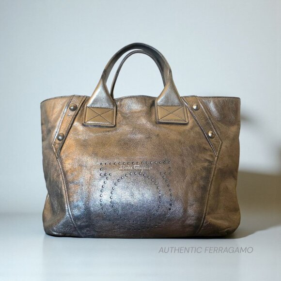 Authentic Salvatore Ferragamo Metallic Leather Gancini Tote – Made in Italy - Picture 1 of 16
